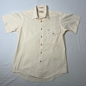 Vintage The Fox Collection Mens Medium Yellow White Striped Short Sleeve Shirt